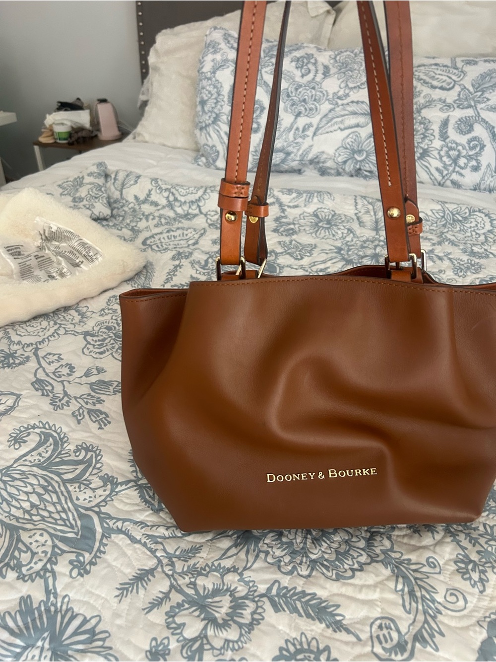 Dooney & Bourke Cognac Brown Leather Tote with Gold Accent - Picture 4 of 4